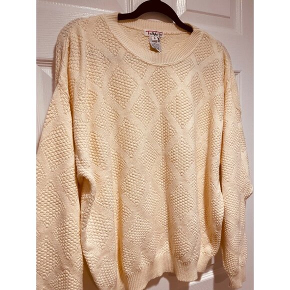 Vintage Talbots Cream Cable Knit Diamond Pattern Crew Neck Sweater Size L - Picture 1 of 3
